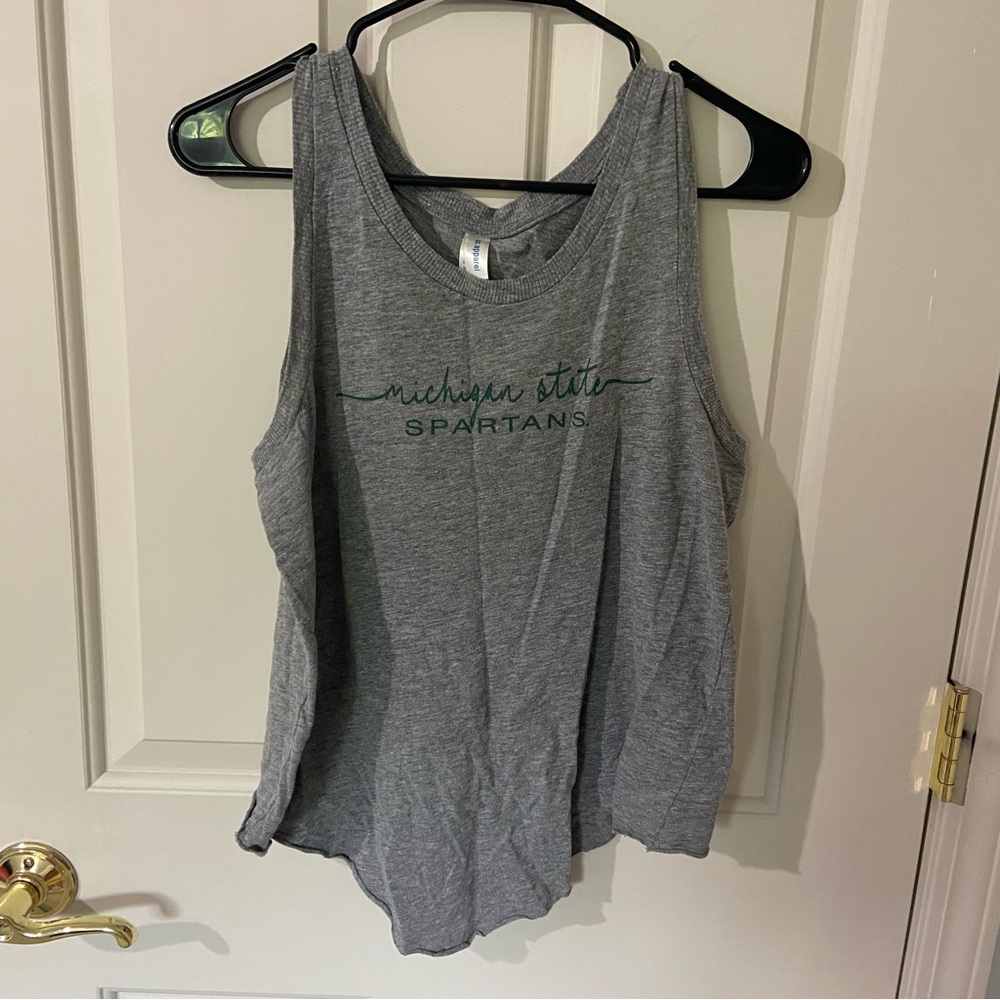 Susi Apparel Heather Gray Tank with Michigan State Spartans Green Script